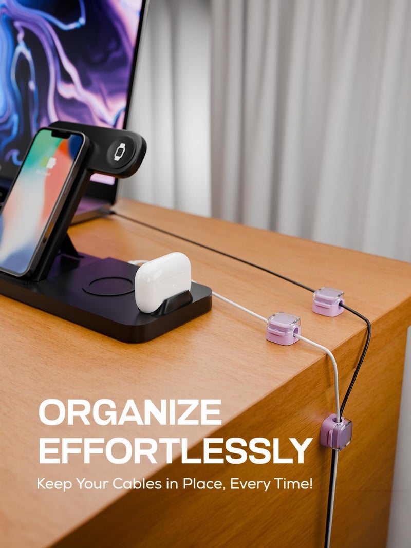 BRAMMH 6-Pack Magnetic Cord Holder, Cord Holder with Strong Magnetic Lid, Holds Cables Firmly, 7 mm Charger Holder & HDMI Cord Organizer Clips, Strong Adhesive Pad (Purple) - Image 4
